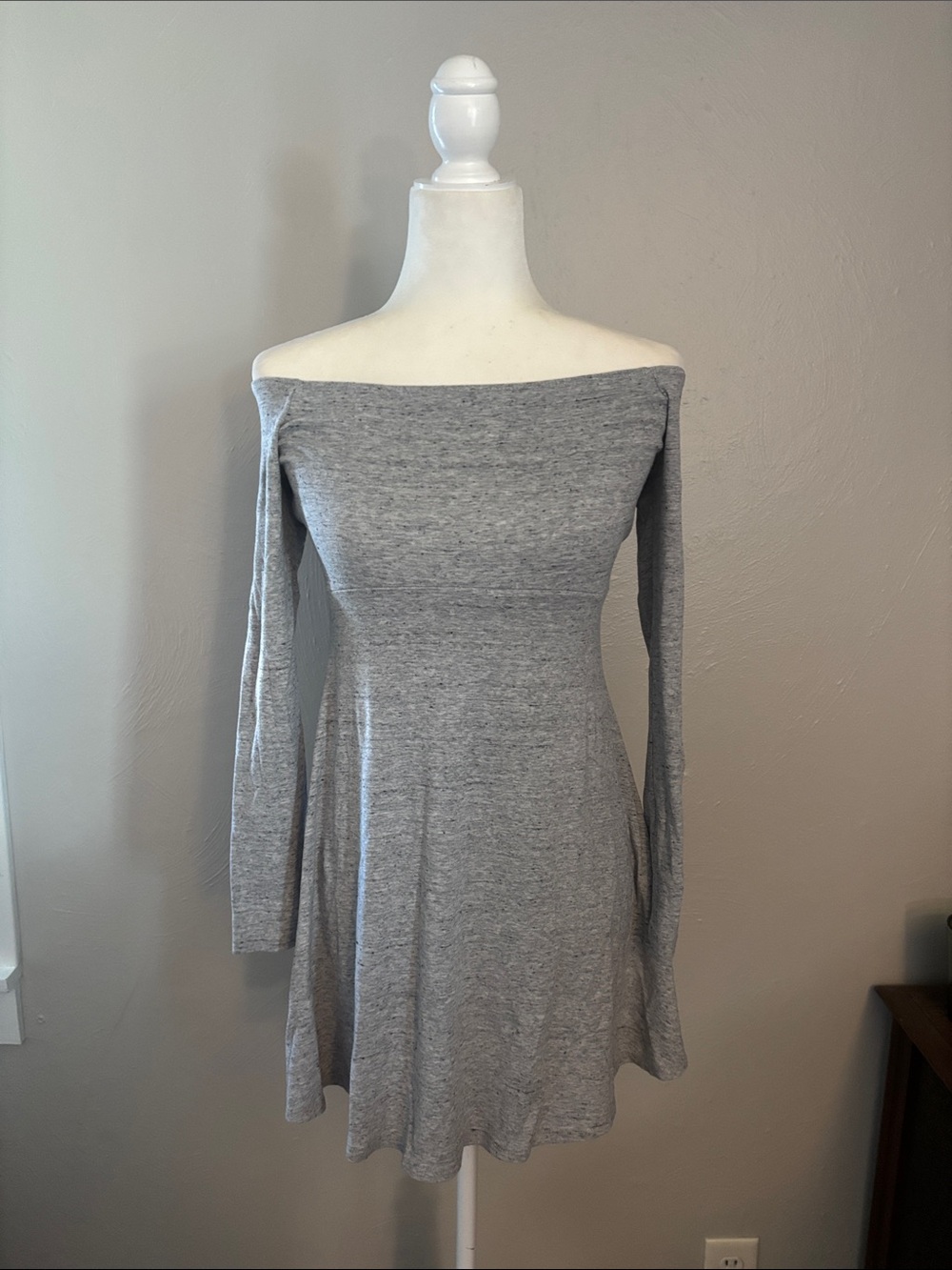 Soprano Light Grey Off-the-Shoulder Knit Dress